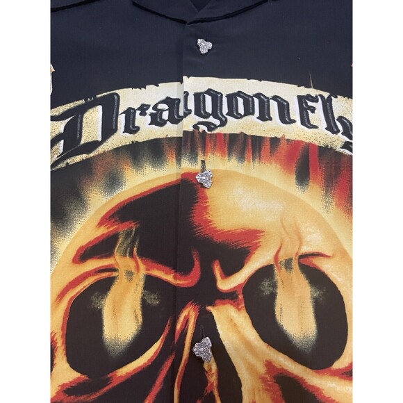 Dragonfly Clothing Biker Skull Shirt Men’s Large AOP Motorcycle Button Up VTG - Picture 4 of 10